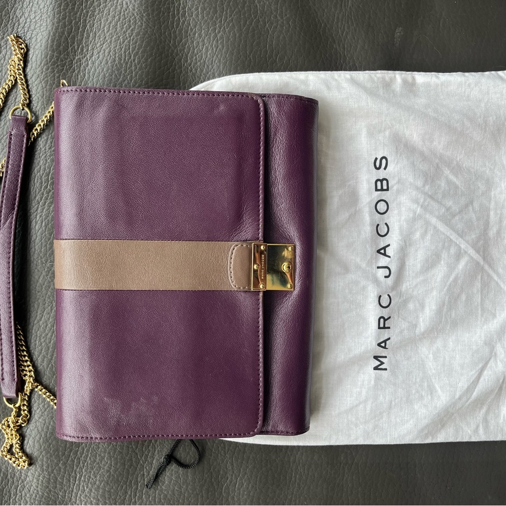 Marc Jacobs Purple and Tan Clutch with Elegant Two-Tone Design
